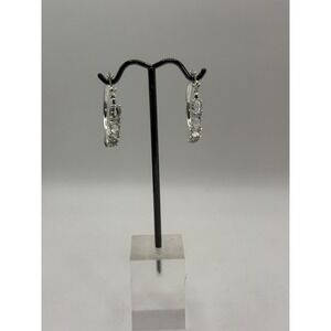 Silver Tone Hinged Hoop Earrings with Clear Rhinestones Classic Sparkle Jewelry